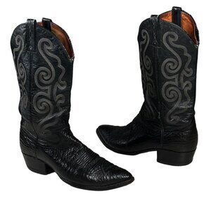 Vintage J‎ Chisholm Western Handcrafted Black Leather Cowboy Men's Boots 8.5 D
